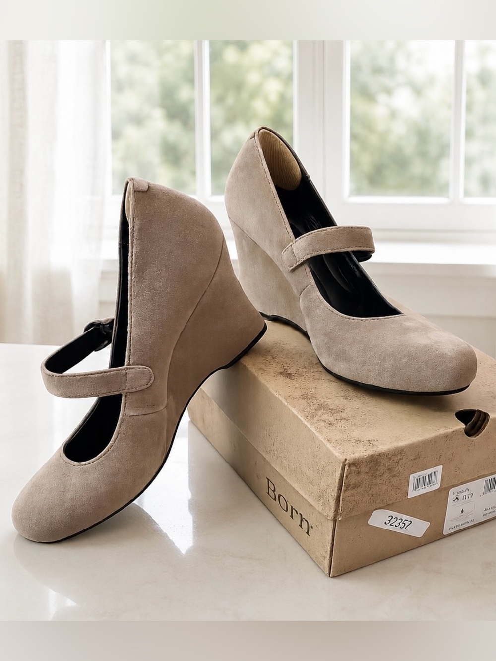 Born Jordana Taupe Suede Mary Jane Wedge Shoes | Size 9M